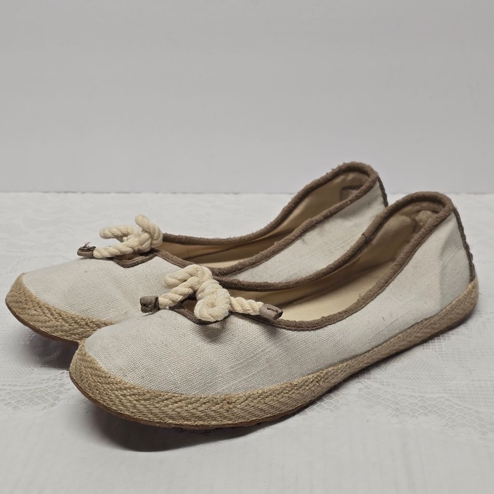 Ugg Syleste Woven Cream Canvas Espadrille Bow Tie Ballet Flats Size 8.5